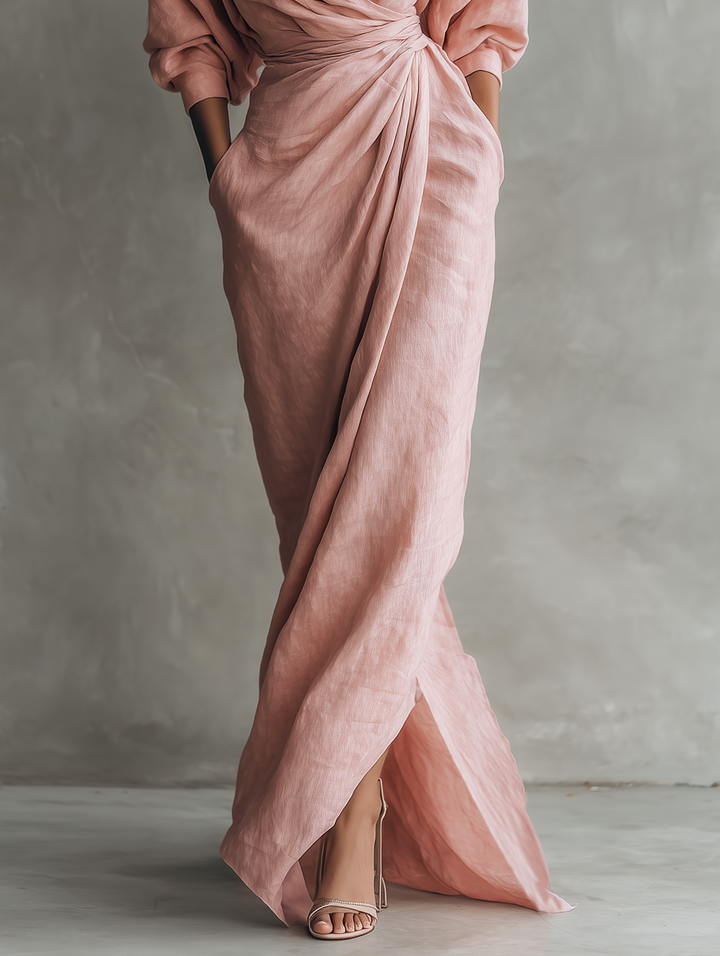 Women’s V-Neck Linen Blend Maxi Dress