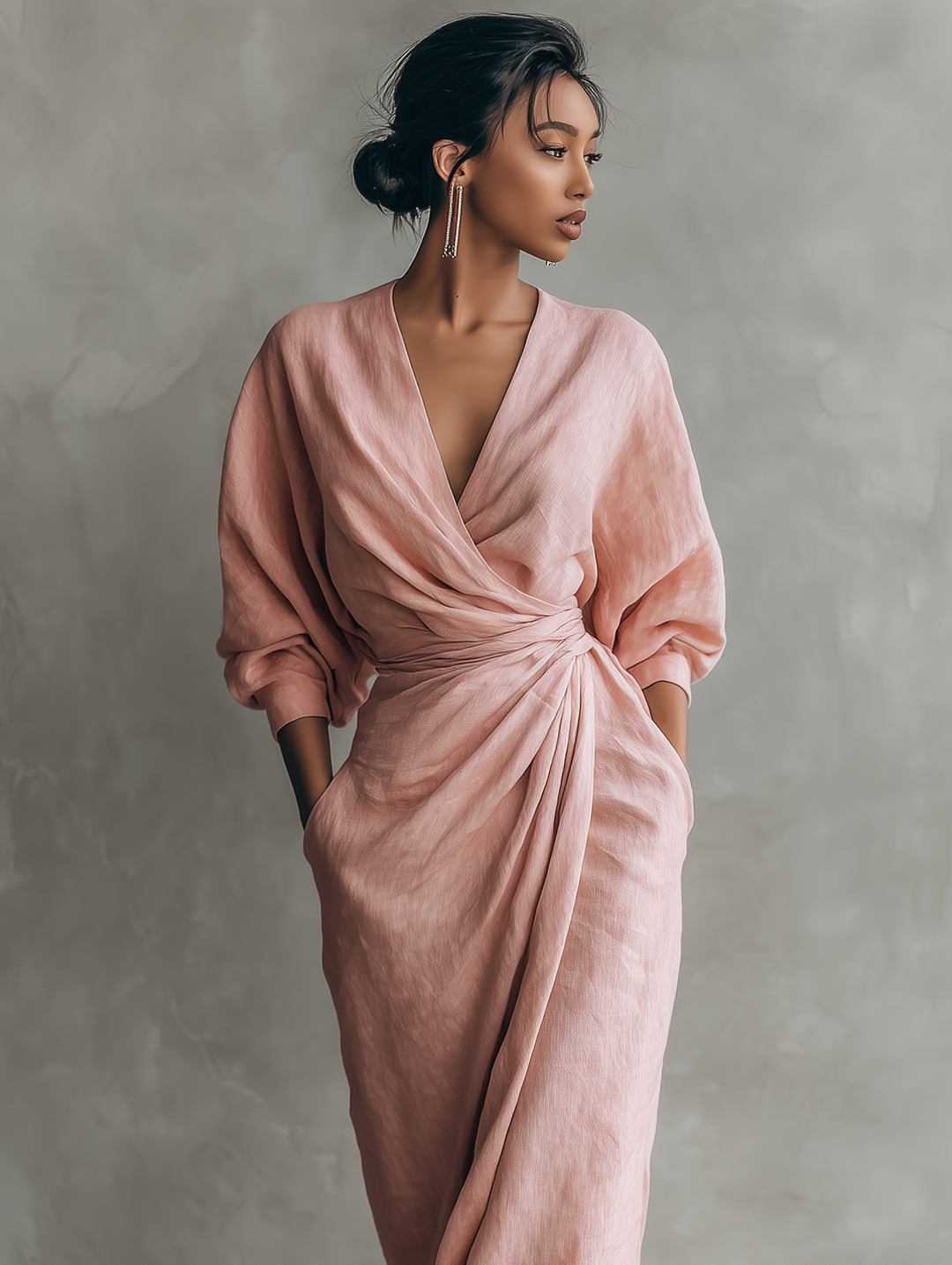 Women’s V-Neck Linen Blend Maxi Dress