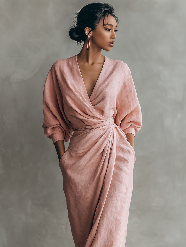 Women’s V-Neck Linen Blend Maxi Dress