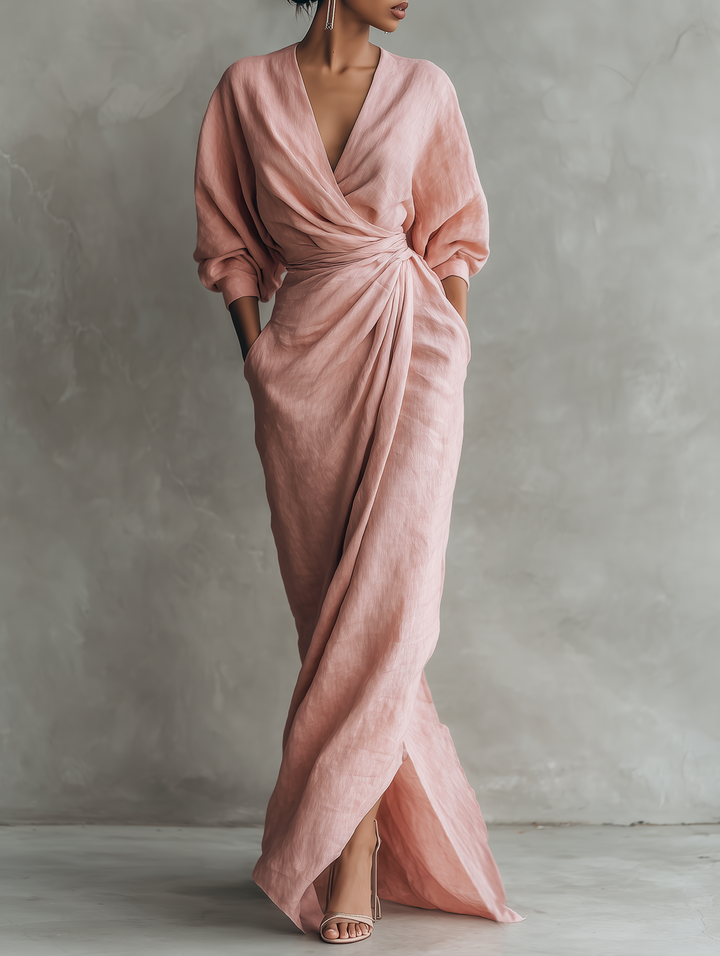 Women’s V-Neck Linen Blend Maxi Dress