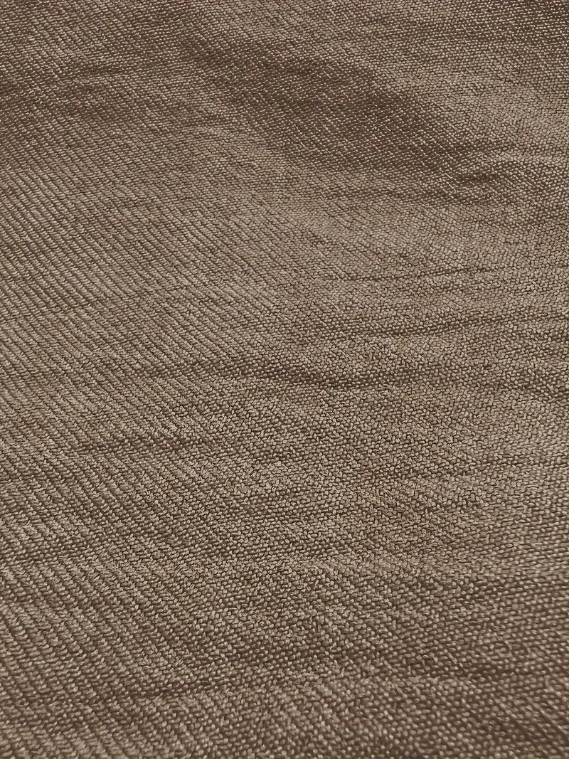 Woven linen-look fabric swatch, dark khaki textured close-up