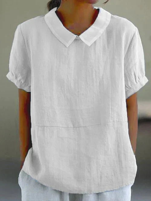 Lina soft-collar blouse, white, short sleeves and pointed collar with relaxed fit