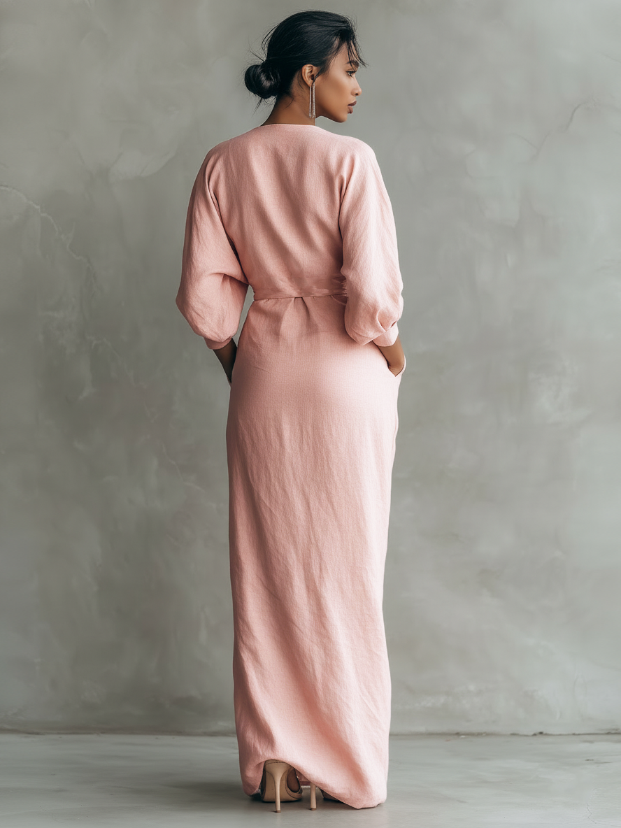 Women’s V-Neck Linen Blend Maxi Dress