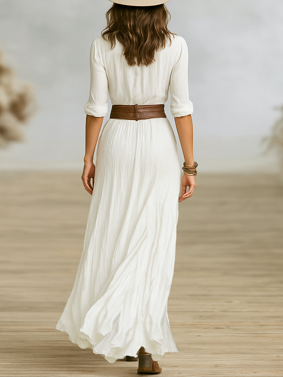 Women’s Belted Shirt Maxi Dress