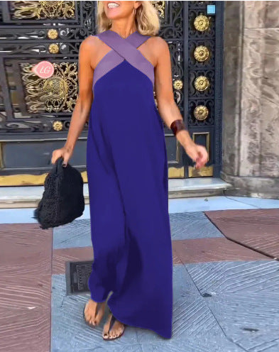Maxi dress with crossed cut-out straps, sleeveless, royal blue