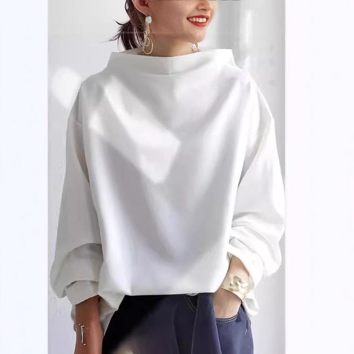 White high-neck sweater with relaxed fit and long sleeves