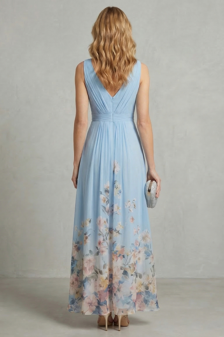 Women’s Floral V-Neck Pleated Maxi Dress
