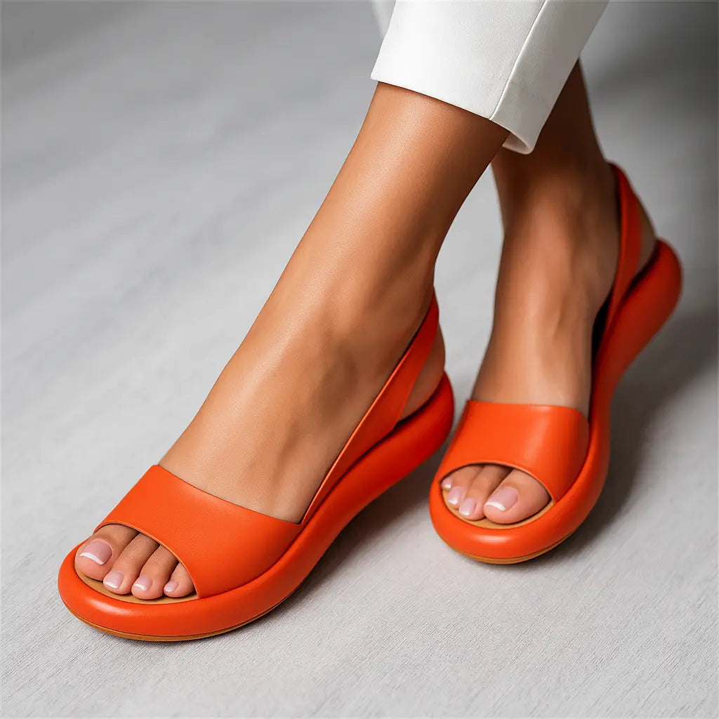 Orange slide comfort sandals with open toe and wide strap