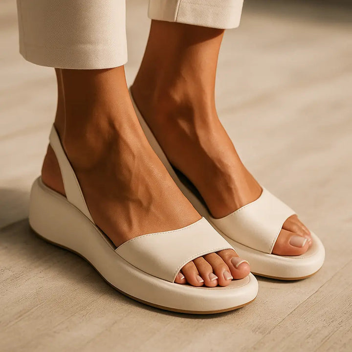 White slide comfort sandals with open toe and wide straps