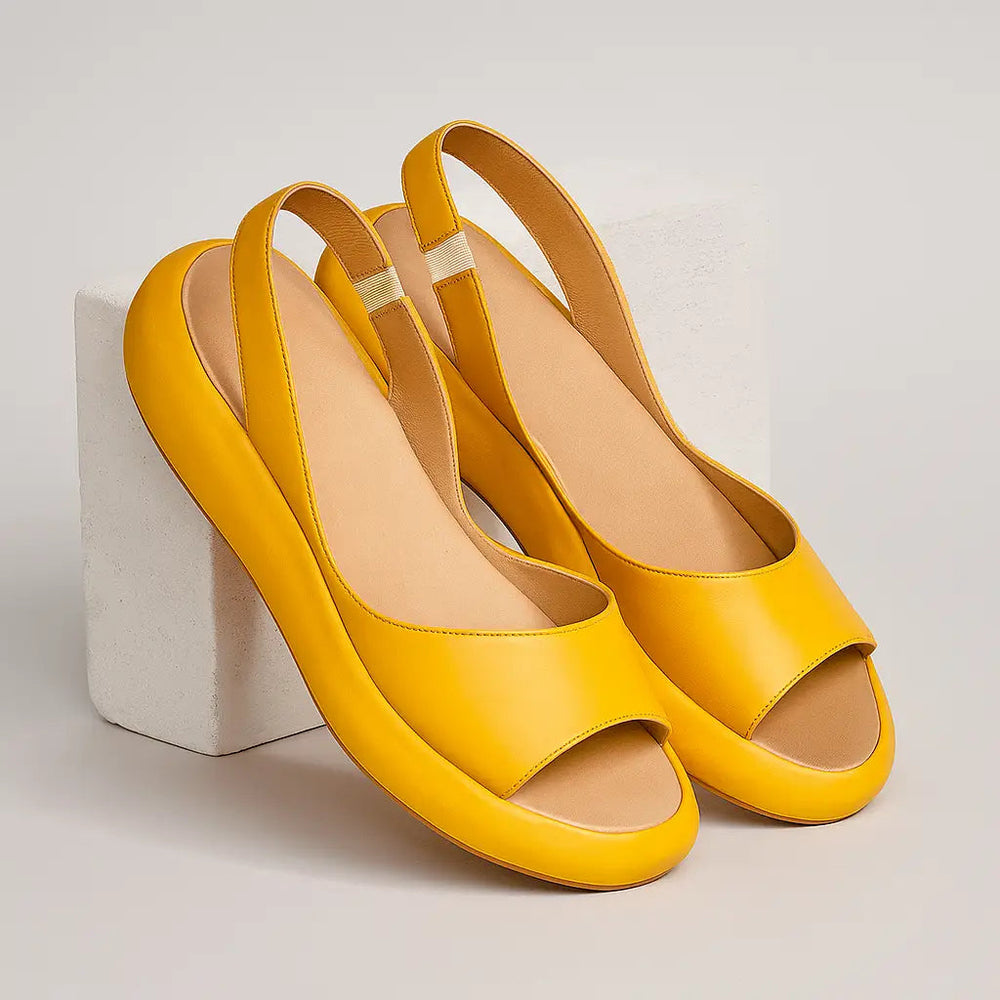 Yellow slide comfort sandals with open toe and two strap bands