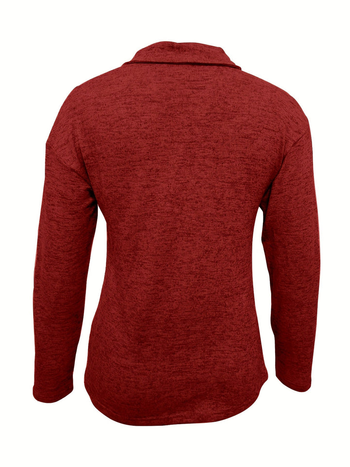 Burgundy quarter-zip long-sleeve top, back view