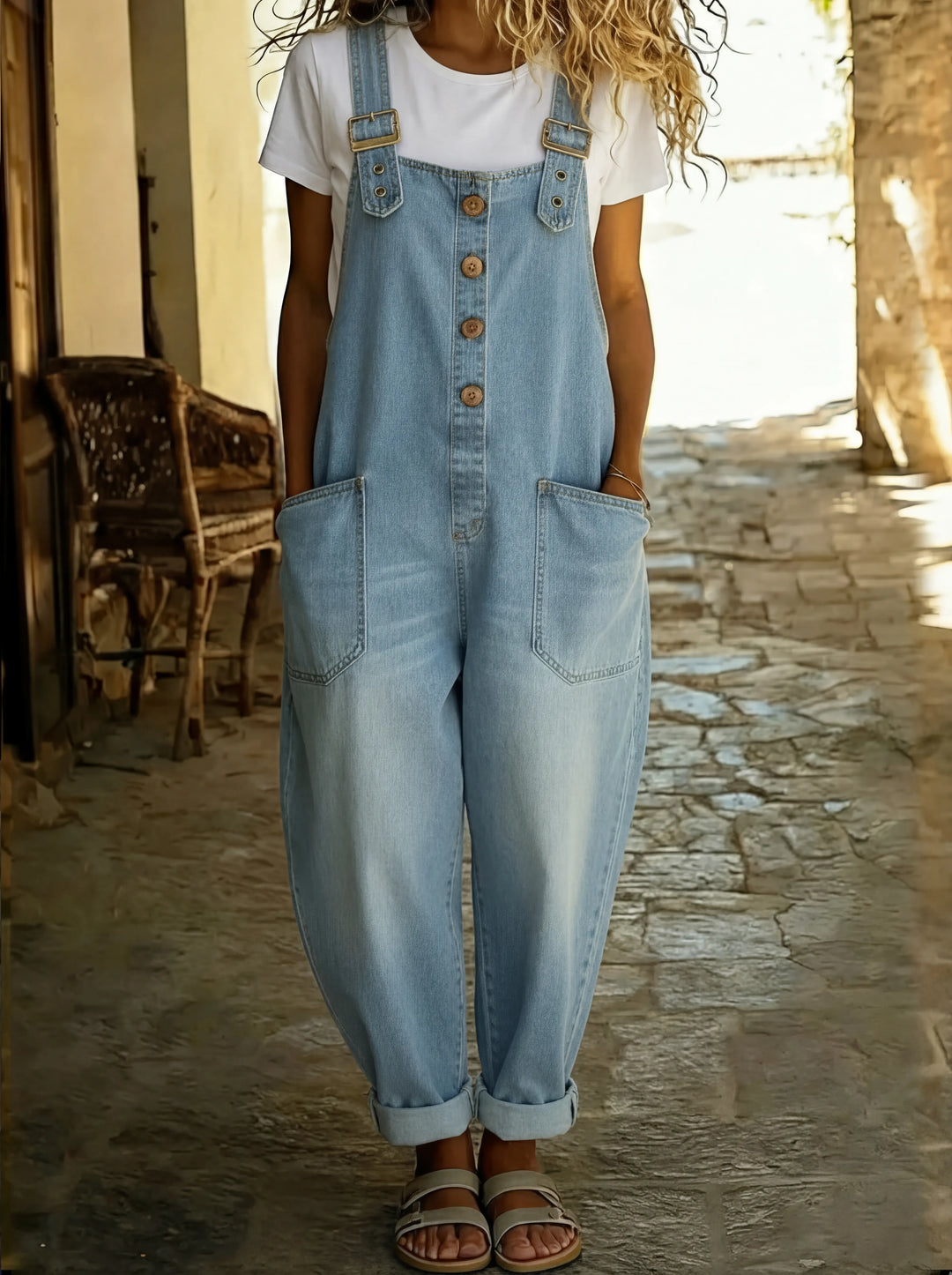 Women’s Adjustable Buckle Denim Dungarees