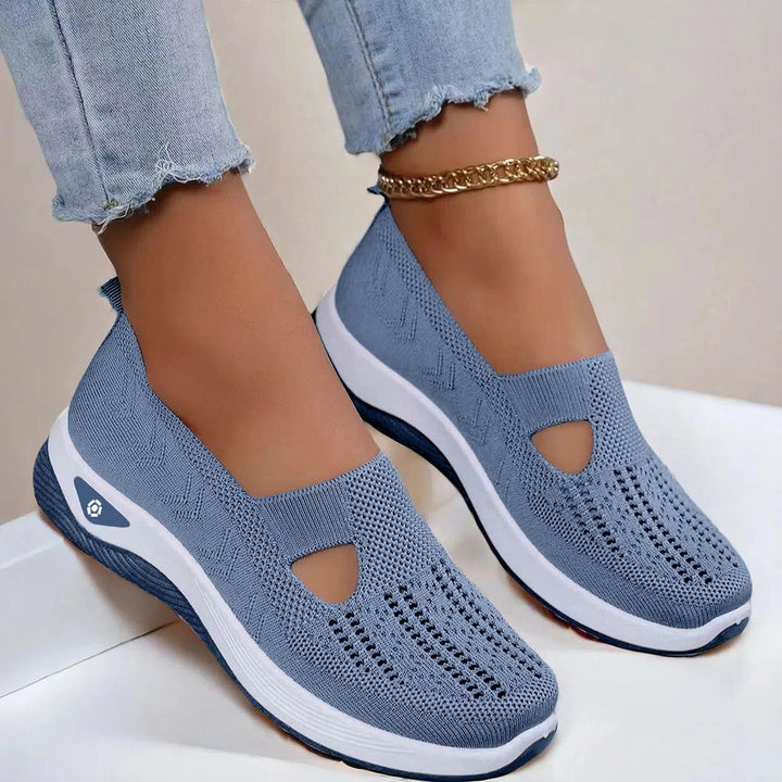 Women’s non-slip mesh slip-on trainers in sky blue with white sole